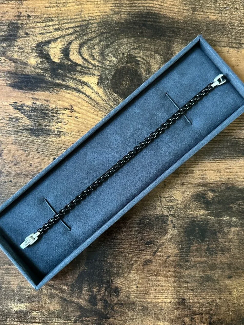 David Yurman Box Chain Bracelet in Darkened Sterling Silver and Stainless Steel